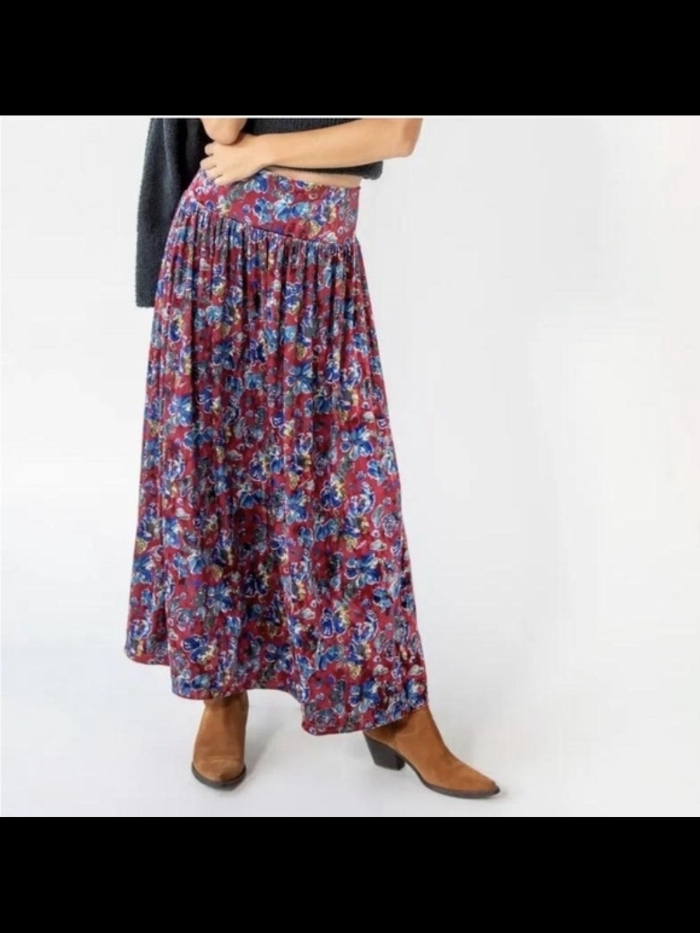 Natural Life Floral Lisa Velvet Maxi Skirt size XS